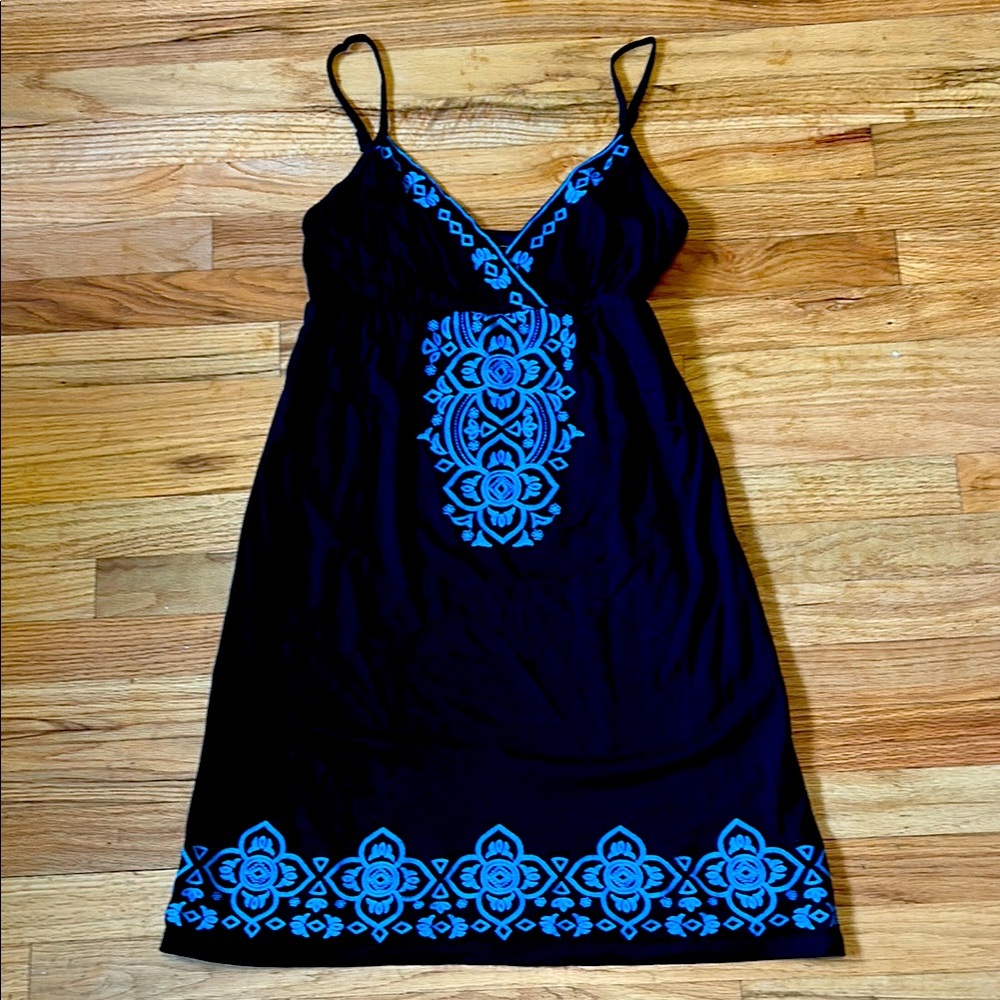 INC International Concepts- Black Mini Dress with Blue Embroidery